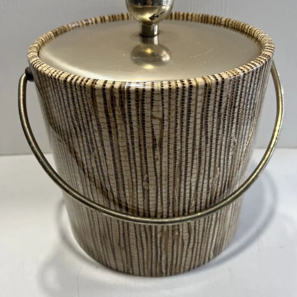 Vintage MCM Kraftware Ice Bucket ︱ Barware ︱Brown Stripes︱
